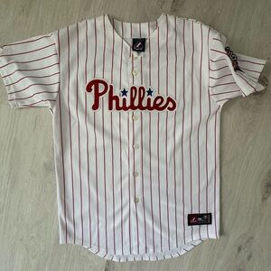 Majestic Kids Phillies White and Red Pinstripe Baseball Jersey